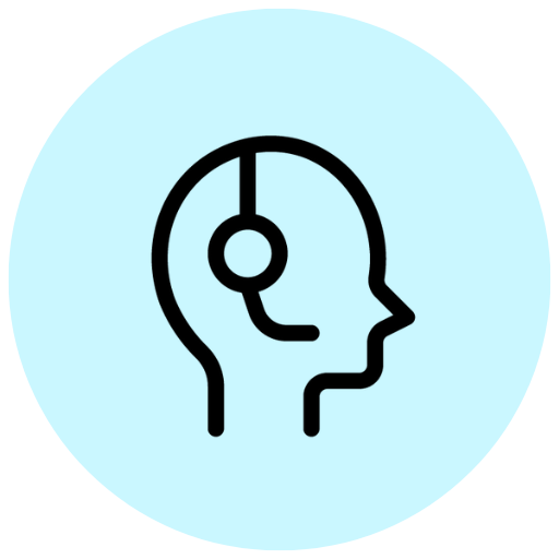 Line‑drawing of a person with a headset, representing independent mobility support and Orientation and Mobility services in Canberra.